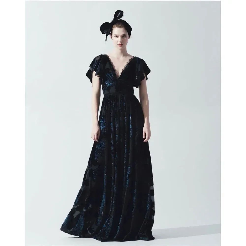 New Marchesa Notte Burnout Velvet Dress Size 4